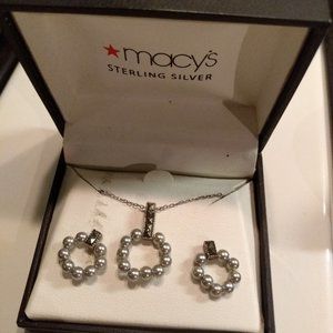 Macy's Silver Necklace and Earrings Set